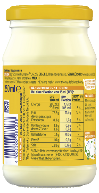 THOMY Delikatess Mayonnaise 250ml Glas
