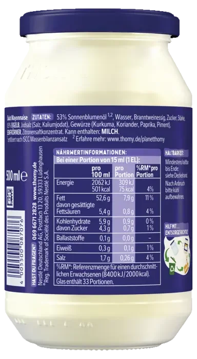 THOMY Salat Mayonnaise, 500 ml Glas