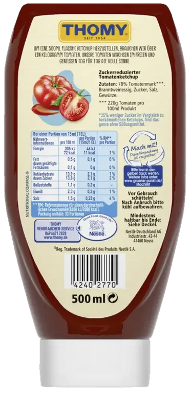 THOMY Ketchup 35% Weniger Zucker 500ml