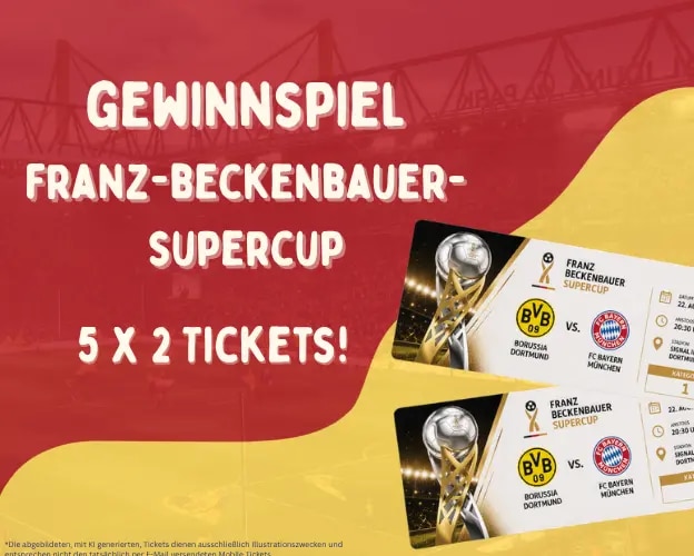 Thomy Gewinnspiel zum Franz-Beckenbauer-Supercup mit 5 x 2 Tickets und Ticketabbildungen